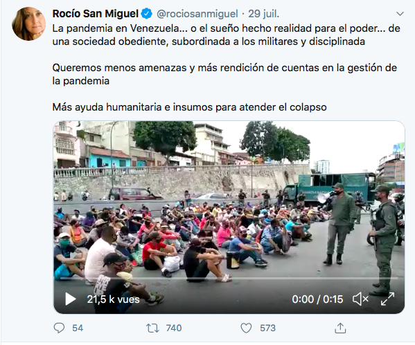 Imagen Nº 1. Cuenta Twitter de Rocío San Miguel